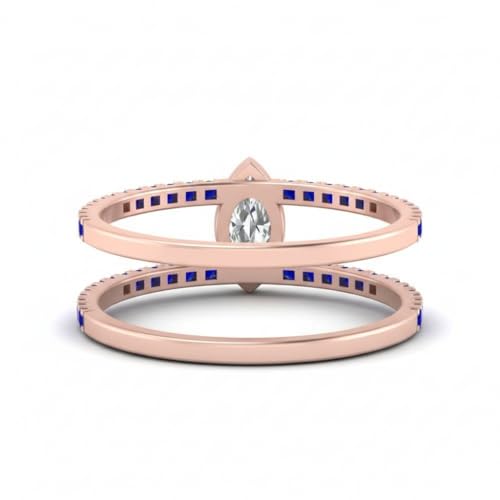 Image of Choose Your Gemstone Marquise Bezel Set Diamond CZ Band Rose Gold Plated Marquise Shape Split Shank Engagement Ring Lightweight Office Wear Everyday Gift Jewelry US Size 4 to 12