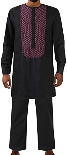 DUOWEI Mens Suit Pleated Pants Mens Muslim Striped Printed Long Sleeved African Folk Style Boys Suits Jacket Set with Ties Black