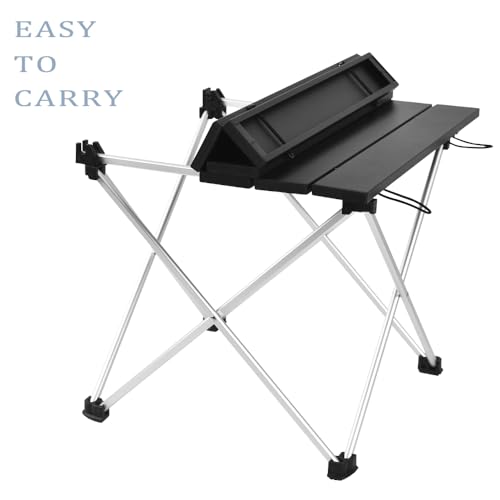 Grope Portable Camping Table with Aluminum Table Top, Folding Beach Table Easy to Carry, Prefect for Outdoor, Picnic, BBQ, Cooking, Festival, Beach, Home Use (Black)