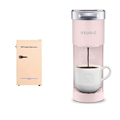 Frigidaire Efr376-Coral Retro Bar Fridge Refrigerator With Side Bottle Opener, 3.2 Cu. Ft, Coral & Keurig K-Mini Coffee Maker, Single Serve K-Cup Pod Coffee Brewer, 6 To 12 Oz. Brew Sizes, Dusty Rose #TOP5