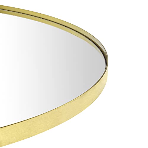 Image of TEHOME 30 inch Brushed Gold Round Mirror Circle Wall Mirror Brass Circular Round Mirror for Bathroom Vanity, Entryway, Dresser or Mantel