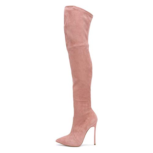 FSJ Women Sexy Thigh High Tall Boots Over The Knee Boots Pointed Toe High Stiletto Heels Faux Suede Stretch Party Club Ladies Fall Winter Shoes Size 4-15 US4