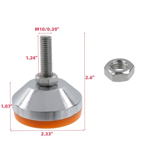 Image of M10x50mm Leveling Feet, 2200 lb Capacity Heavy Duty Adjustable Swivel Furniture Glides, 2.33 Inch Anti-Slip Base, Rubber Feet Levelers for Table, Shelves, Workbench, Cabinet, Machine, 4Pcs