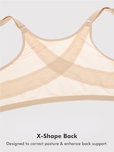 DELIMIRA Women's Cosnufy Posture Front Closure Bras Sheer Mesh Plus Size Underwire Unlined Bra4