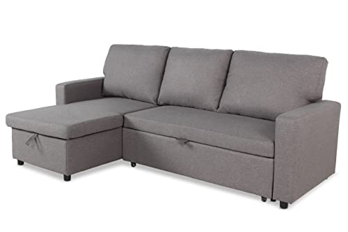 Menzzo Canapé d’Angle Convertible BALAERES – Gris Clair – Tissu Confortable – Couchage d’appoint – Style Moderne et modulable