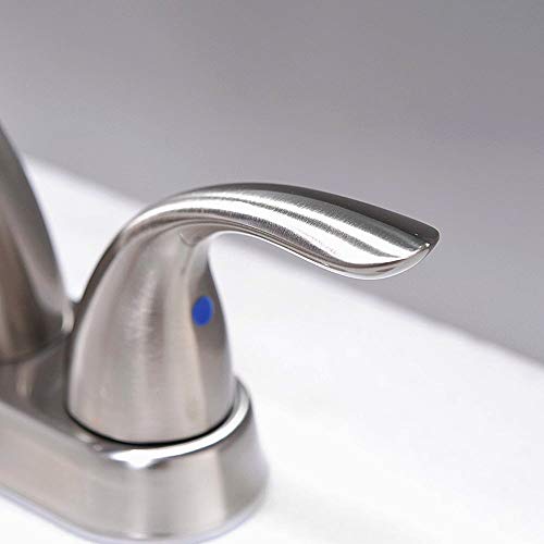 Brushed Nickel 2 Handle Stainless Steel Bathroom Sink Faucet by Phiestina, Bathroom Faucet with Copper Pop Up Drain and Water Supply Lines, BF008-5-BN