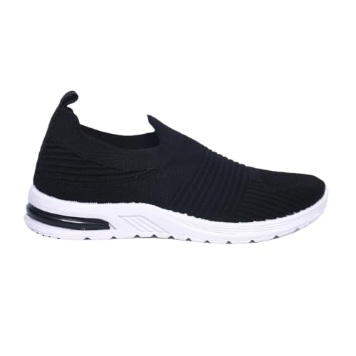 Image of Women's Slip-On Sneakers, Black, Knitted Upper, Walking & Casual, Lightweight with Cushioned Sole