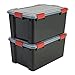 Iris Ohyama, Lot de 2 Boîtes de Rangement, Hermétiques, 50 L, avec clips, empilable , garage, cave, grenier - Air Tight Box AT-L - Noir