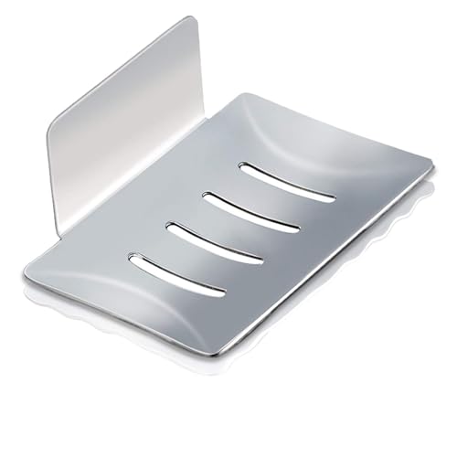 HONZUEN Saboneteira casa de banho e cozinha sem broca, saboneteira de parede autocolante de aço inoxidável, escorredor para sabão, esponjas ou escovas, prateada, resistente e antioxidante