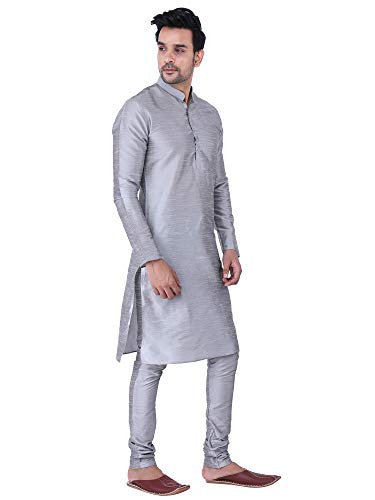 Image of HUZUR Men's Silk Solid Straight Long Kurta Pyjama Set| Ethnic Wear