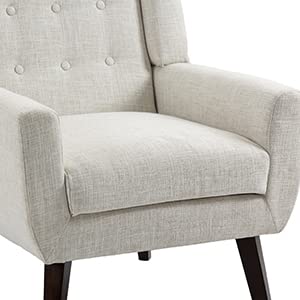Uixe Comfy Arm Accent Chairs Set Of 2, Mid Century Modern Armchair Living Room Sofa Chair With Wooden Legs For Bedroom, Linen Fabric Button Tufted Upholstered Reading Chair For Home Office (Beige) #TOP6