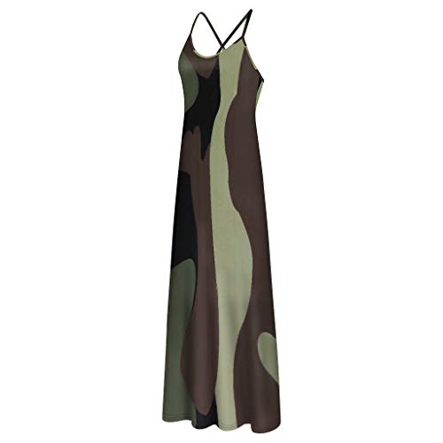 Handyulong Womens Summer Dresses Plus Size Casual Sundresses Sleeveless Camouflage Maxi Long Dress Sling Tank Dress #TOP3