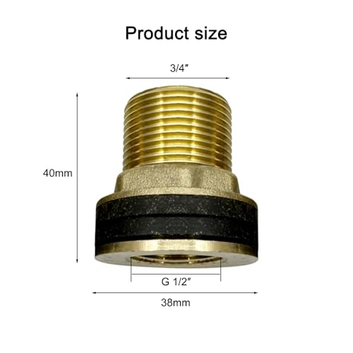 2 Stck Regentonnendurchfhrung, Messing Behlterverschraubung, AG 3/4" x IG 1/2", Tankdurchfhrung mit 4 Dichtungen, fr Wasserhahn, Behlter, Tanks und Fsser, 3/4" Auengewinde x 1/2" Innengewinde - Image 3