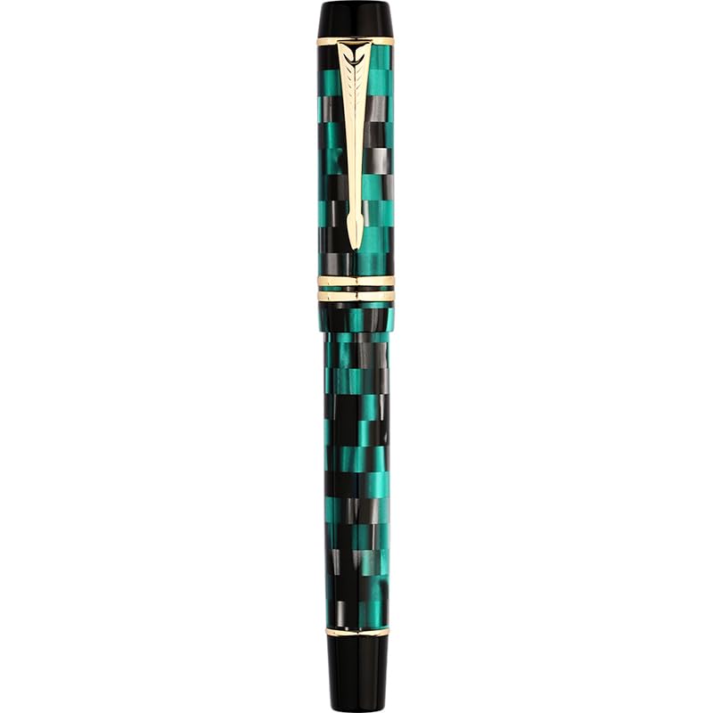 Stylo plume encre écriture avec pointe BOCK résine damier vert pour fournitures