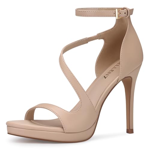 CELLENZ Stiletto Women High Heels: Platform Heel for Women Dressy - Nude Heels Sandals Comfortable - Strappy Heeled Formal Event Shoes Size 7.5