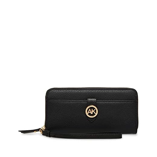Anne Klein Womens Ak zip around wallet, Black/Black, One Size US