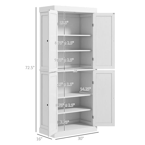 HOMCOM-725-Freestanding-Kitchen-Pantry-Cabinet-Tall-Storage-Cabinet-with-4-Doors-and-2-Adjustable-Shelves-for-Dining-Room-White-Wood-Grain HOMCOM 725 Freestanding Kitchen Pantry Cabinet Tall Storage Cabinet with 4 Doors and 2 Adjustable Shelves for Dining Room White Wood Grain
