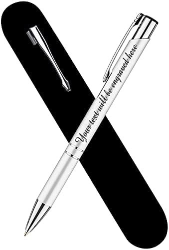Personalised Engraved Metal Ballpoint Pen Comes In Velvet Pouch Blue Plus Black Ink Refill - Enter Your Custom Text (Black)