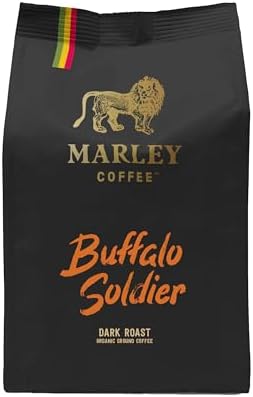 Buffalo Soldier Strong Dark Roast Organic Ground Coffee 227g - Marley Coffee - From The Marley Family - V60 Filter Cafetiere Aeropress - Strength 5
