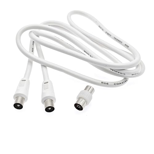 JZK 1.5m Cavo prolunga antenna TV RF maschio-maschio con connettore adattatore femmina, cavo coassiale antenna satellitare per DVD, VCR, SKY, Virgin, ricevitore BT, TV Box