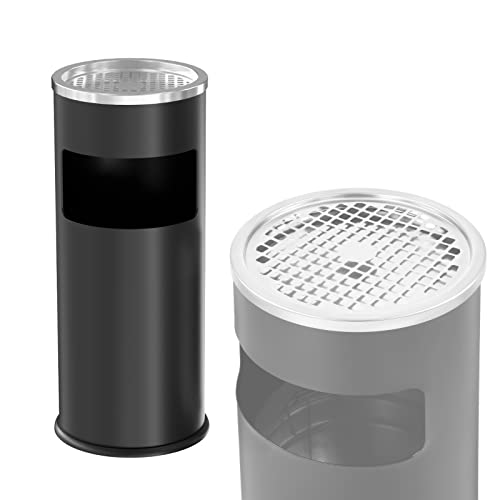 Image of IRONWALLS Indoor Outdoor Trash Can with Lid, Black Stainless Steel Garbage Can, Removable Inner Bucket, Round Commercial Waste Bin Container Trash Receptacle for Office, Hotel