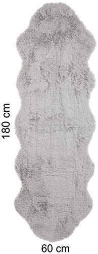 Brandsseller Lammfellimitat-Teppich 60x180 cm XXL – Flauschiger Hochflor Teppich aus Kunstfaser – Weiche, warme Deko-Auflage für Boden, Sofa, Sessel & Bett – Waschbar – Für Indoor & Outdoor – Grau