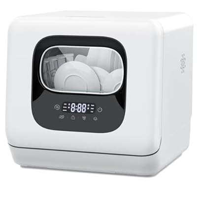 Joy Pebble Countertop Dishwasher, 28 Pieces Dishes/Cycle, 6 Washing Programs&Hot Drying, Dish Washer with 360°Dual Spray, with Child Lock&Delayed Start, Portable Dishwasher for Apartment/RV/Dorm