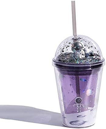 Miniatura 2 de Vaso de astronauta con pajilla, para café helado, vasos para fiestas infantiles, vaso de plástico reutilizable (morado astronauta, 14.4 fl oz)