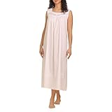 Eileen West Sleepwear & Loungewear – Dobby Stripe Collection - 100% Cotton Lightweight Sleeveless Breathable Night Gown House Dress Long Nightgowns for Women, White, L