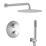 SaniteModar Unterputz Duscharmatur Set mit Thermostat (Gebürsteter Edelstahl), Duschsystem Unterputz mit 25cm Regendusche, Handbrause