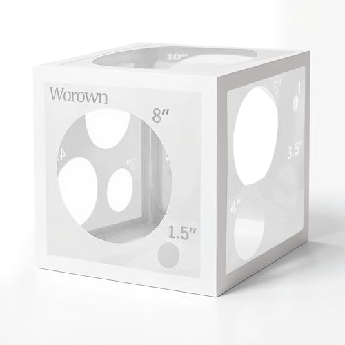 Worown 13 Holes Collapsible Balloon Sizer Cube Box (PET + Kraft Board) 1-10 Inch Balloons Measurement Tool White for Birthday Party and Wedding Balloons Arch & Column