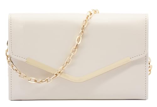 Autumnwell Pochette de soirée pour femme, sac à main enveloppe avec chaîne amovible, crème