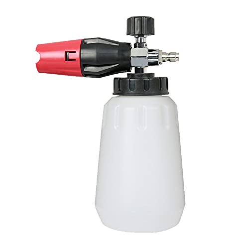 TiCoast フォームキャノン 1.0L 洗車用フォームガン 1/4クイックコネクター付き 圧力洗浄ガン用 高圧洗浄機用 泡洗車 フォームランス 高発泡 ダイヤル付き 泡量調節可能 洗車 スノーフォーム (ホワイト)