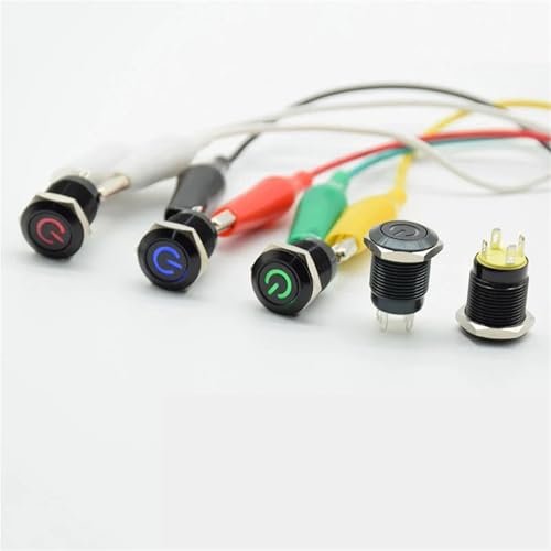 Interruptor de boton metalico de 12mm de 4 pines momentaneo con led de 6V