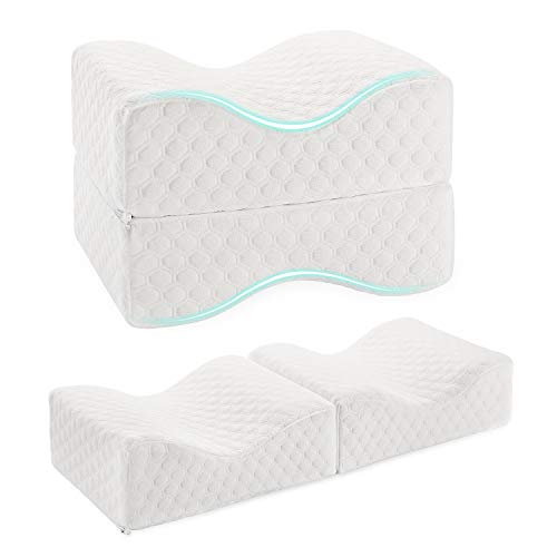 Coisum Knee Pillow for Side Sleepers - Upgraded Foldable & Expandable Leg Pillow for Sciatica, Back Pain, Leg, Hip, Joint Pain - Orthopedic Memory Foam Knee Pillow for Side & Back Sleepers, Pregnancy.