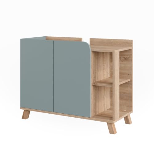 Vicco Waschbeckenunterschrank Karen, Sonoma/Blau, 80 x 65 cm mit 2 Türen, zur platzsparenden Aufbewahrung unter dem Waschbecken