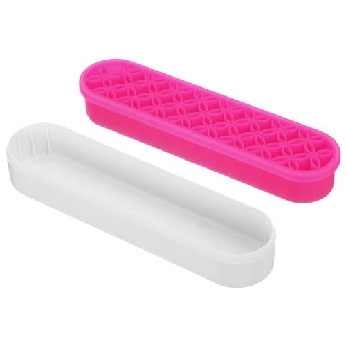 Image of PATIKIL Diamond Painted Pen Holder, 2 Pack Silicone Makeup Brush Holder Multi-Purpose Cosmetic Storage Box Desktop Organizer for Art Craft, Rose Red