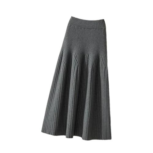 Women Fall Winter High Waisted Thickened Knitted Skirt Mid-Length Wool Skirt A-Line Long Skirt Gray9 One Size