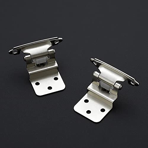Image of Ravinte 60 Pack 30 Pairs 3 /8 Inch Inset Cabinet Door Hinges Kitchen Satin Nickel Semi-Concealed Face Mount Self-Closing Cabinet Hinges with Bumpers & Screwdriver