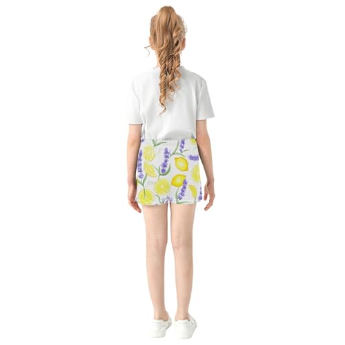 Girls Athletic Lounge Shorts Purple Lavender Lemon Yellow Print Youth Summer Trendy Pajama Activewear, X-Small3
