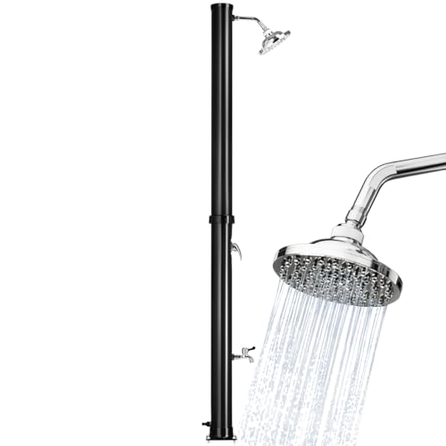 tectake® Ducha Exterior Jardin, Resistente a la Intemperie, Temperaturas Altas, Alcachofa 360°, Grifo de Ducha Jardin para Pies, Conexión Manguera, Ducha Solar Exterior - 20 L Negro
