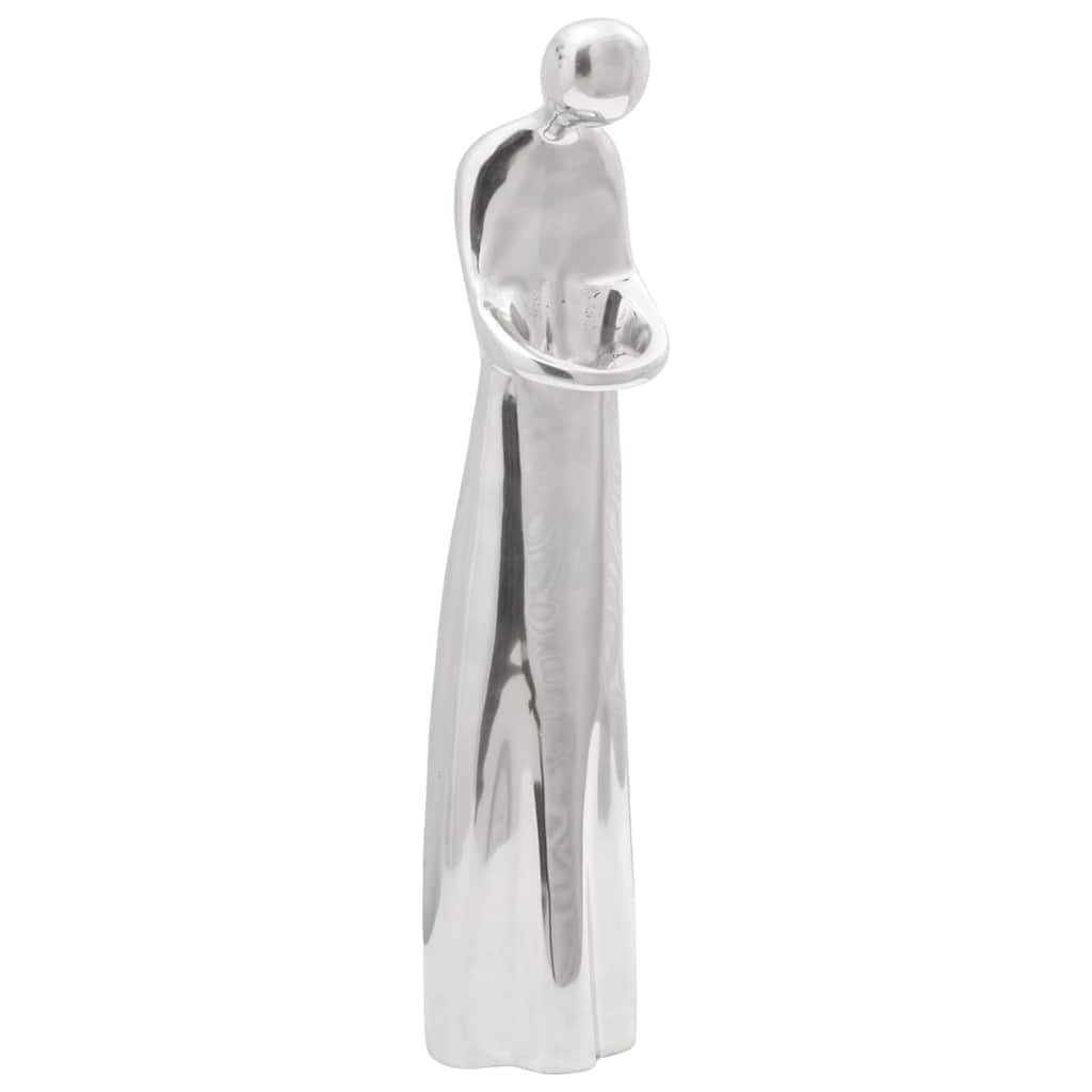 Silberne Figur Skulptur aus Aluminium, Hochglanz Statue 10 x 16 x 49 cm, dekoratives Objekt mit Intarsien für Wohnzimmer, Regal, Kaminsims, Fensterbank und Eingang