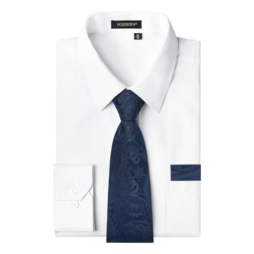 HISDERN Chemises Blanc Homme Manches Longues Formelle Chemise avec Cravate Business Regular avec Poche M