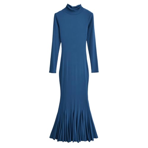 Robe longue slim violette S à col pileux pour l'automne - 4