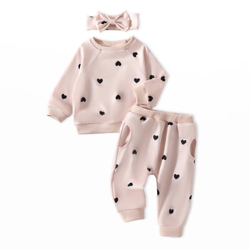 Image of AMAWMW Infant Baby Girl Clothes Long Sleeve Loose Sweatshirts Pockets Pants Headband Outfits Fall Winter Spring Gift