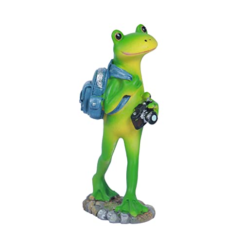 Jy.cozy Miniature Garden Frog Figurines - Hiking Little Frog Carrying A Backpack, Resin Funny Frog Statue Outdoor Summer Decorations For Patio Yard Lawn Porch, Ornament Gift #TOP5