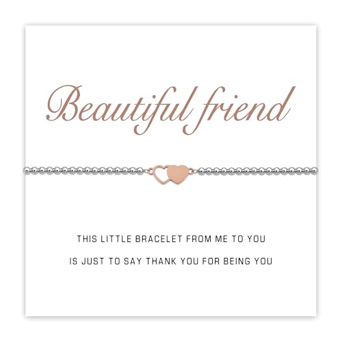 Marsquesa Friendship Bracelet Gifts for Women Girls S925 Silver Beads Hearts Bracelet Best Friend Jewellery Birthday Christmas BBF Gifts for Teen Bestie (Beautiful Friend)