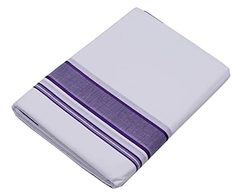 Kolakeer™ Men's Rich Cotton Dhoti with Canal Kara Border - 3.6 Mtrs/Double Layer South Indian Kerala Veshti Mundu