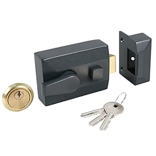 DIDA® Deadlocking Nightlatch with 3 Tough Brass Keys, Premium Solid Brass Rim Cylinder, 60mm Backset, Suitable for Doors 38 to 57 mm Thick, Dark Metallic Finish, 5-Year Warranty, High Security