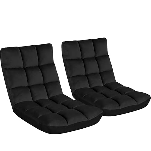 Image of Yaheetech Adjustable Floor Chair with Back Support, Foldable Thick Padded Seat for Meditation&Gaming on Floor, Space Saving Lazy Lounger for Bedroom Dorm, Black, 2pcs